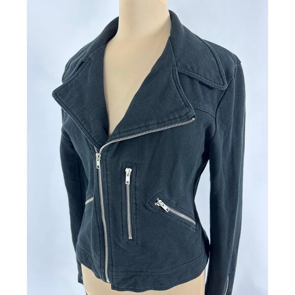 Norma Kamali Size Medium Black Moto Jacket Coat Motorcycle Punk Zippers Cotton - Picture 4 of 13
